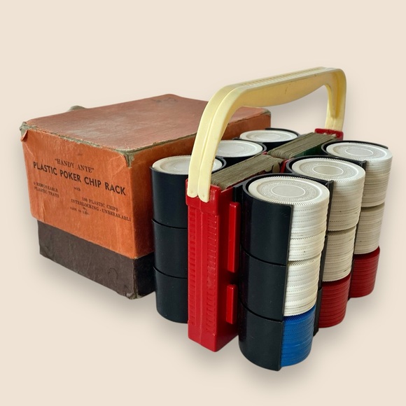 Vintage Happy Ante Plastic Poker Chip Caddy Poker Chips & Italian Playing Cards - Picture 5 of 10